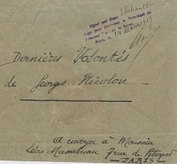 Enveloppe du testament olographe de Georges François Marie Auguste Nicolon