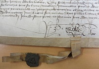Seing de Pierre Christofle sur un document portant le sceau de la prévôté d’Orléans (ADL, H Dépôt2, 1B54, 1er août 1442)
